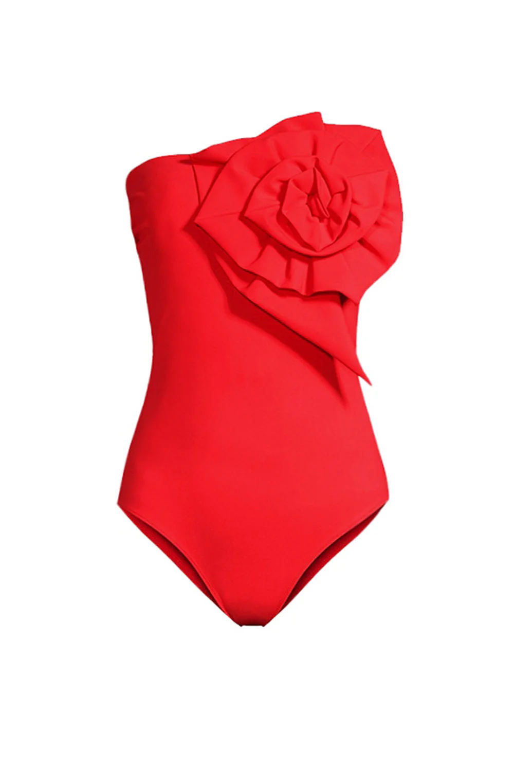 Red Strapless 2 Piece Ruched Swimsuit with Cover Up - Image 2