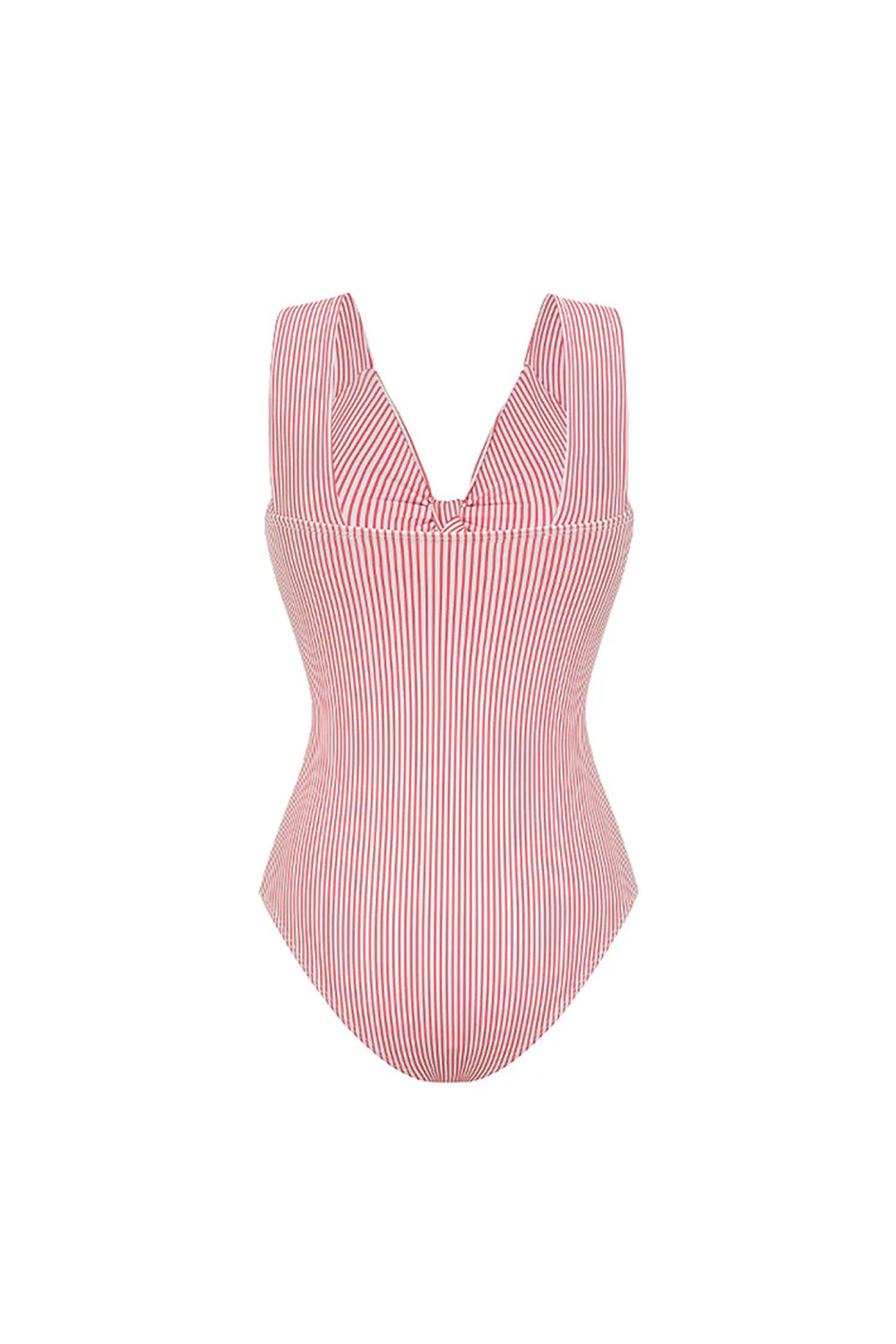 Red Striped Bowknot 2 Piece Swimwear Set with Beach Dress - Image 3
