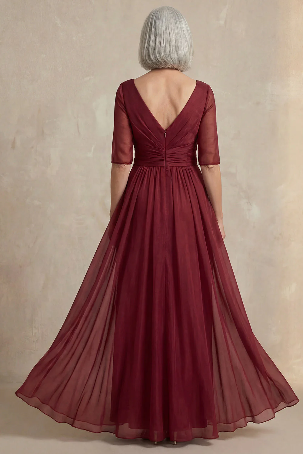 Red V-Neck A Line Half Sleeves Mother of the Bride Dress - Image 2