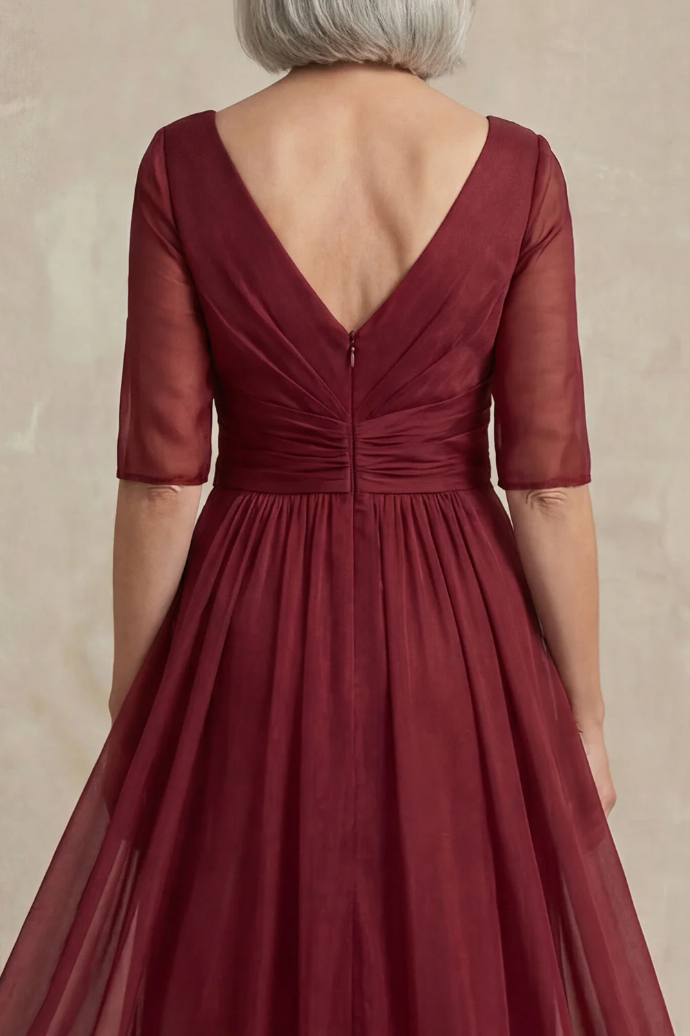 Red V-Neck A Line Half Sleeves Mother of the Bride Dress - Image 4