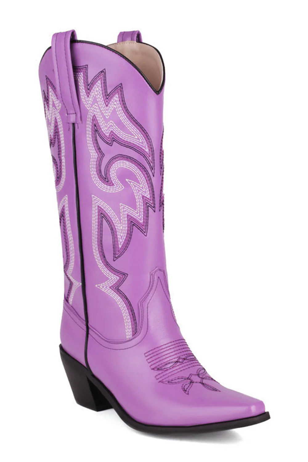 Retro Black Pointed Toe Chunky Heel Mid Calf Cowgirl Boots - Image 13