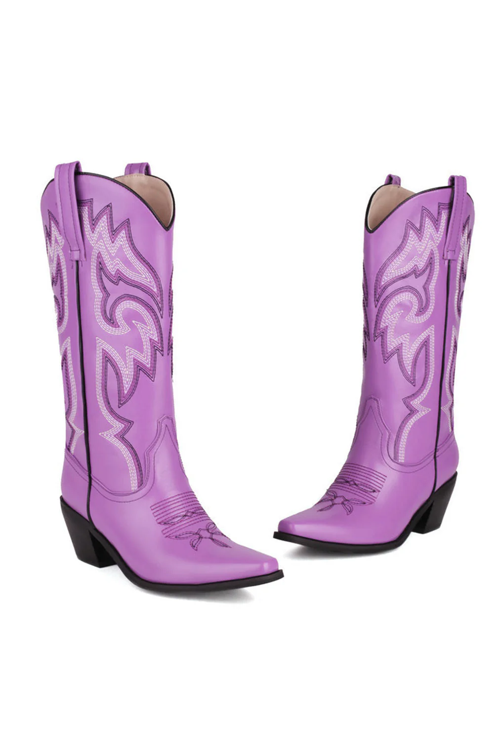 Retro Black Pointed Toe Chunky Heel Mid Calf Cowgirl Boots - Image 14