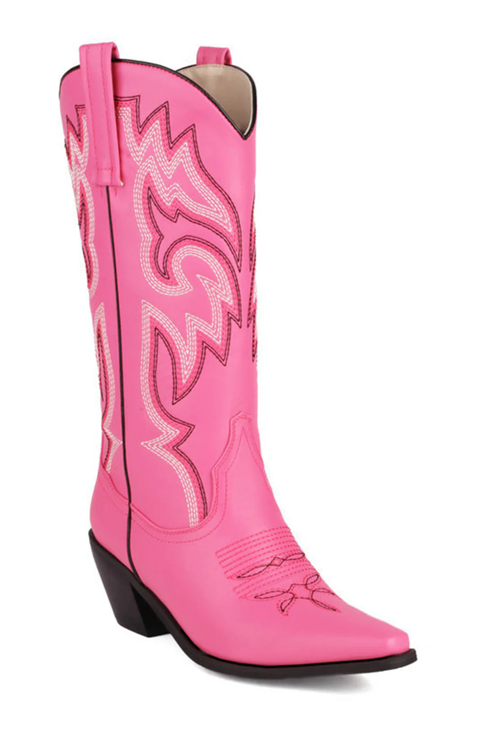 Retro Black Pointed Toe Chunky Heel Mid Calf Cowgirl Boots - Image 9