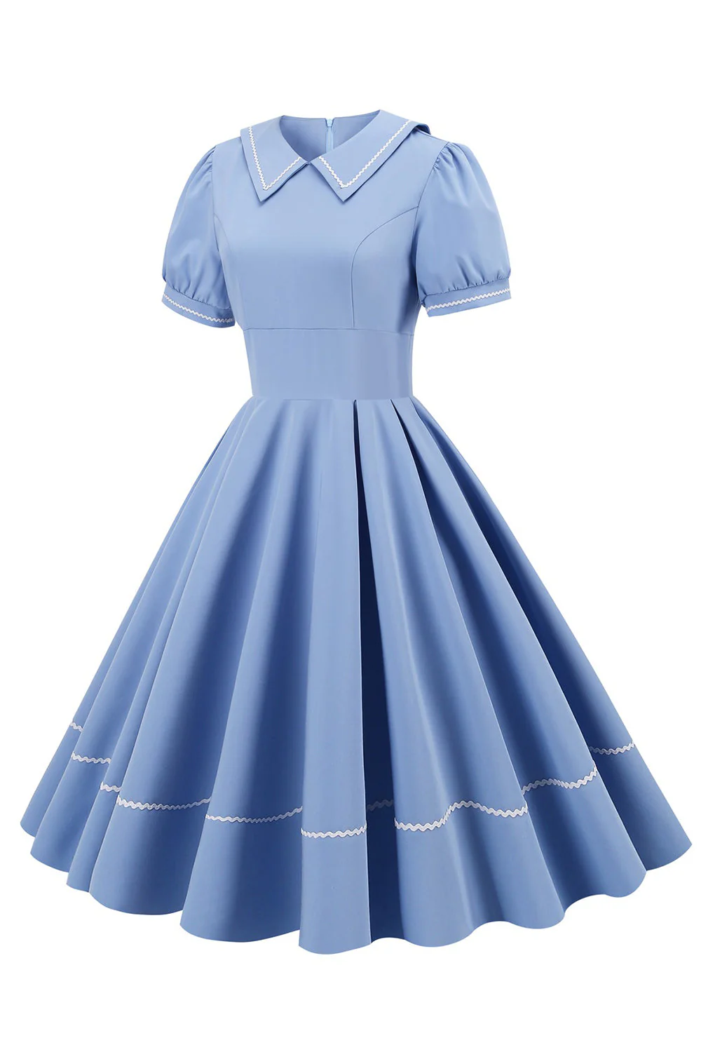Retro Style Blue 1950s Dress with Short Sleeves - Image 4