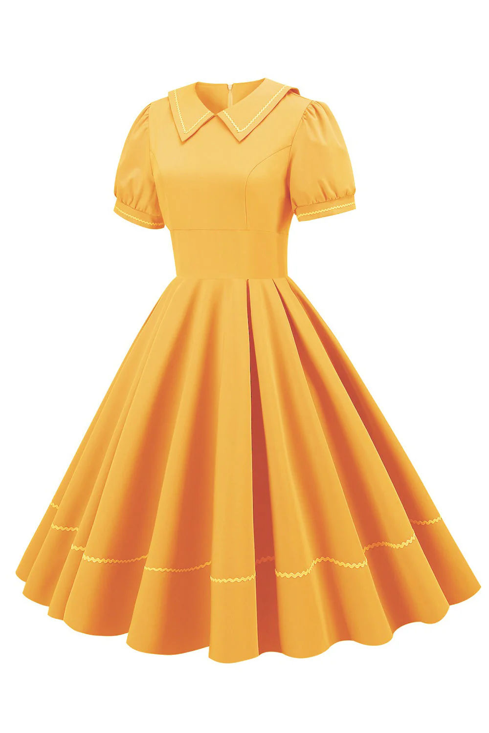 Retro Style Blue 1950s Dress with Short Sleeves - Image 8