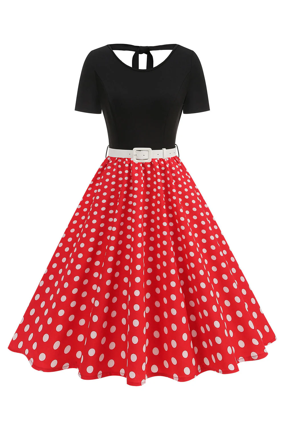 Round Neck Black Polka Dots A Line 1950s Dress - Image 3