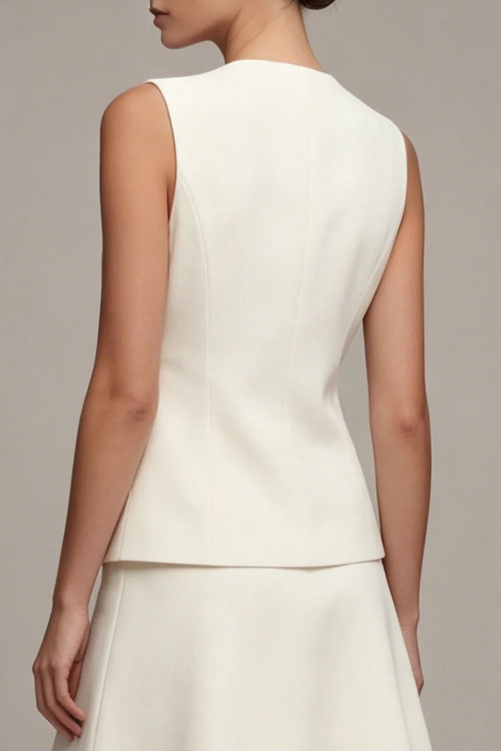 Ivory 2 Piece Round Neck Single Breasted Business Dress - Image 4