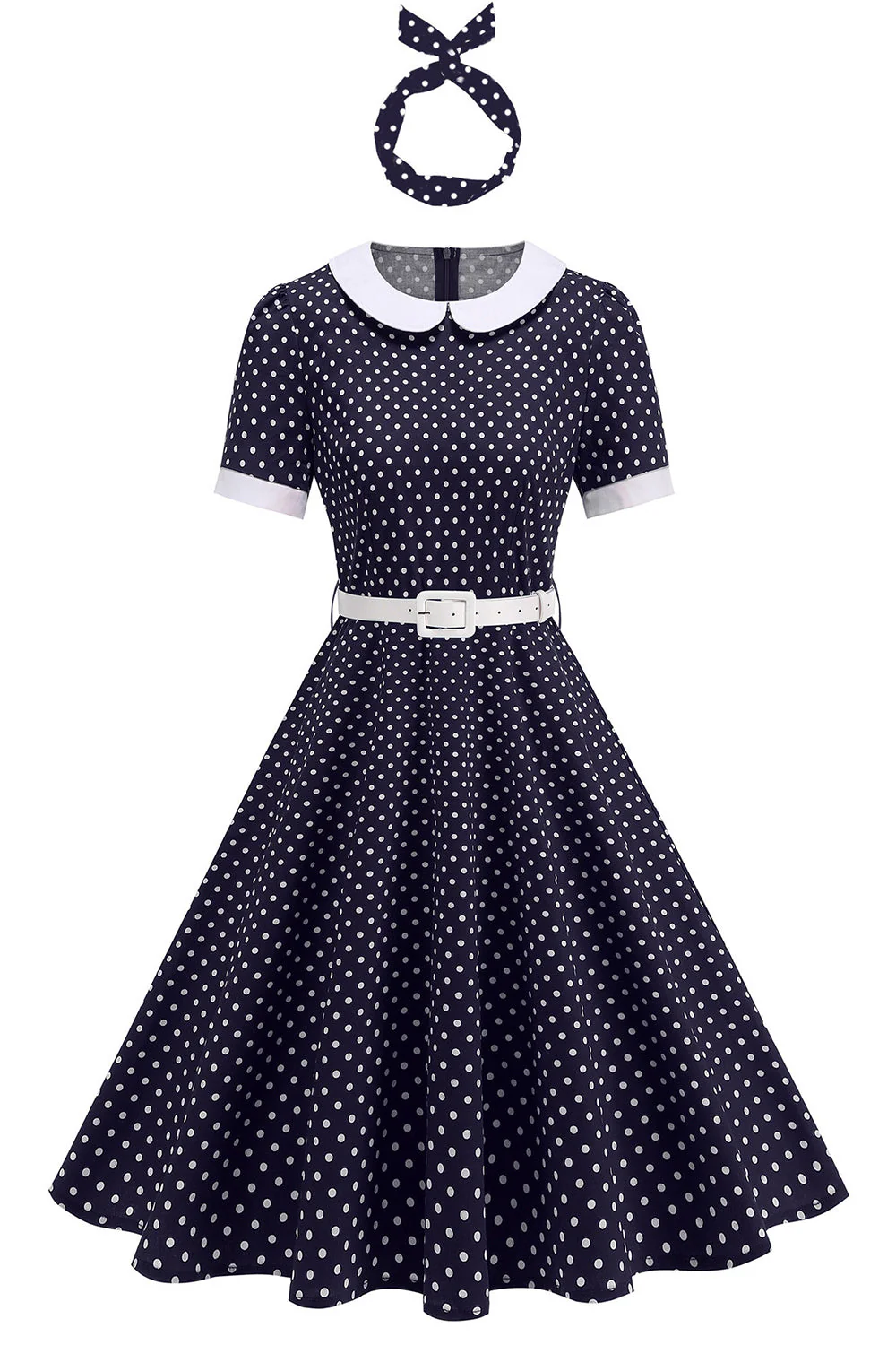 Round Neck Polka Dots Black A Line 1950s Dress - Image 8