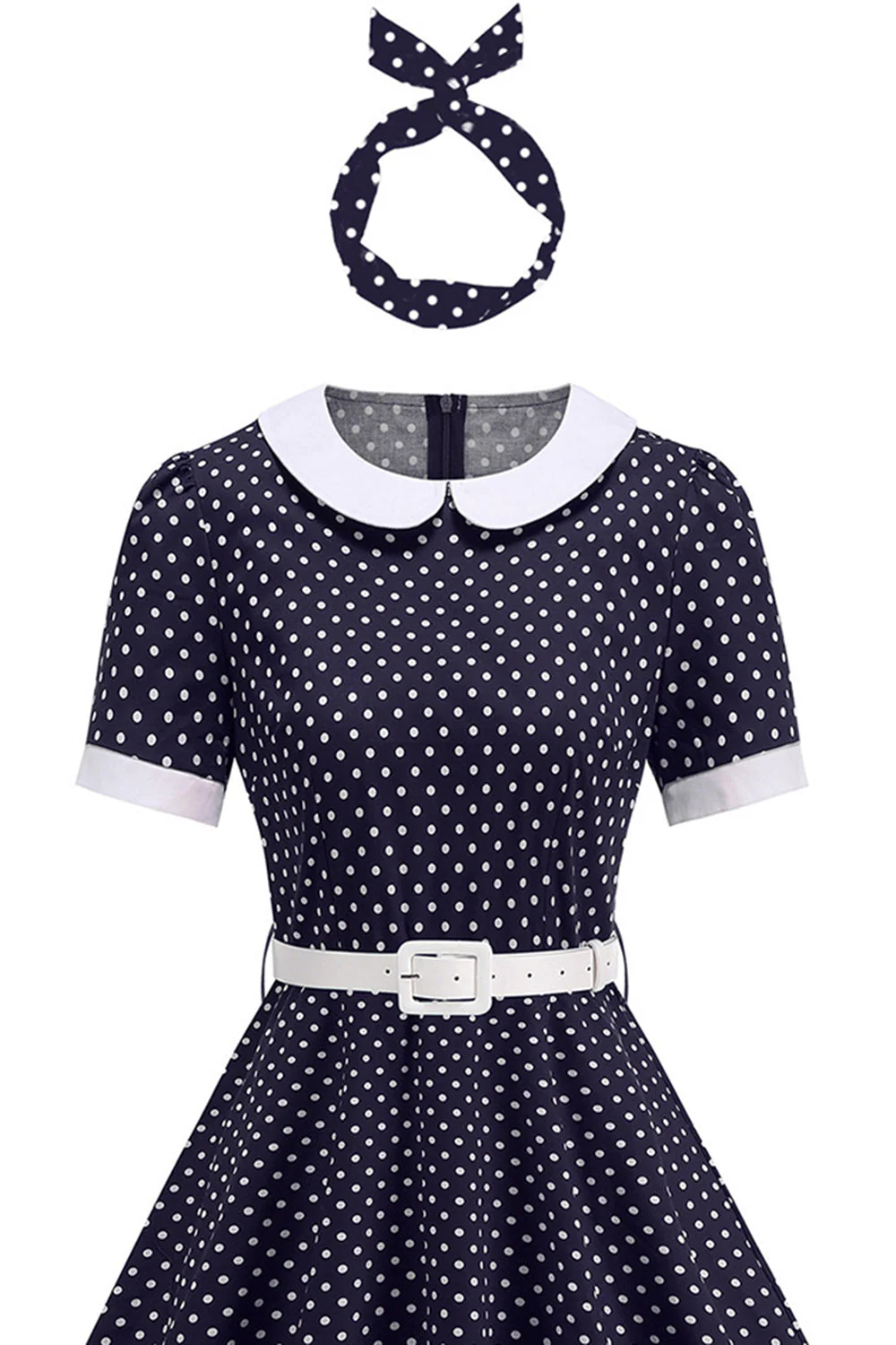 Round Neck Polka Dots Black A Line 1950s Dress - Image 9