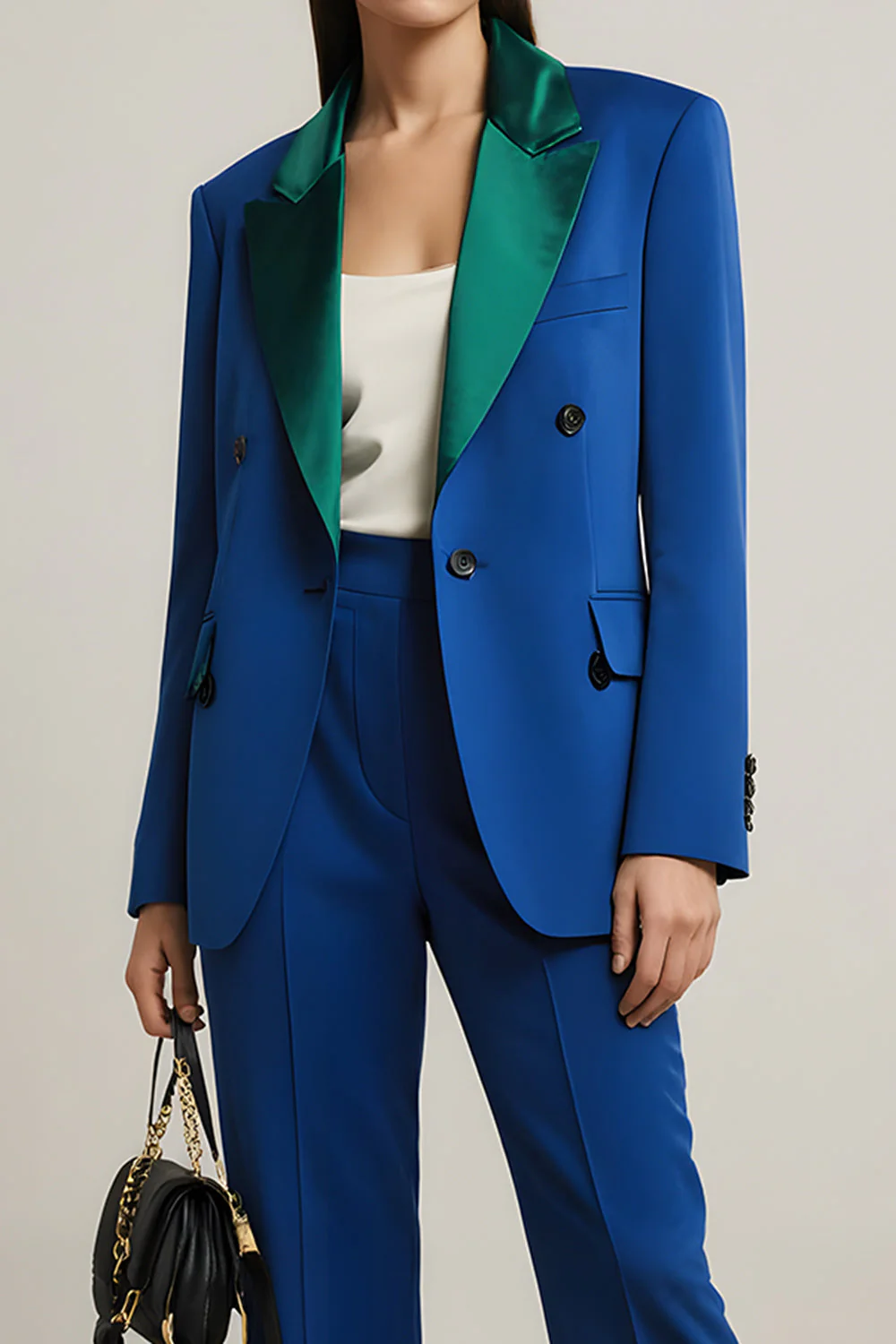 Royal Blue 2 Piece Peak Lapel One Button Business Suits - Image 3