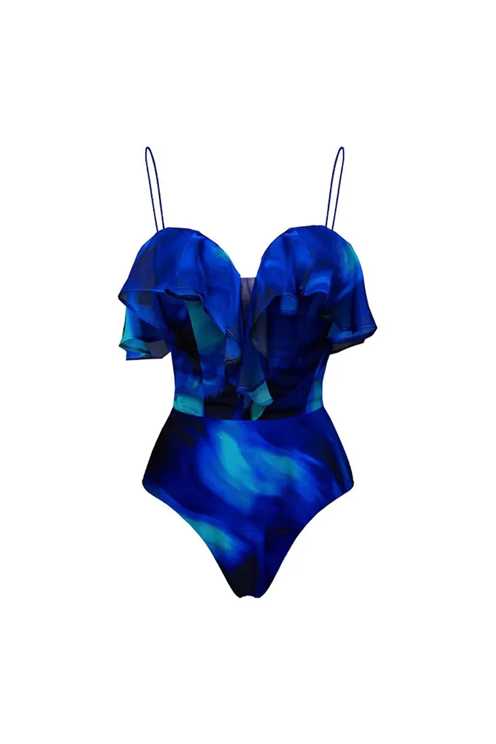 Royal Blue 2 Piece Spaghetti Straps Swimsuit with Cover Up - Image 2