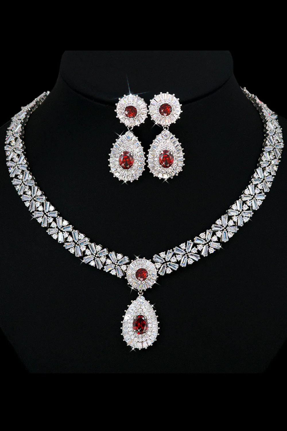 Royal Blue Crystal Necklace Earring Jewelry Set - Image 3
