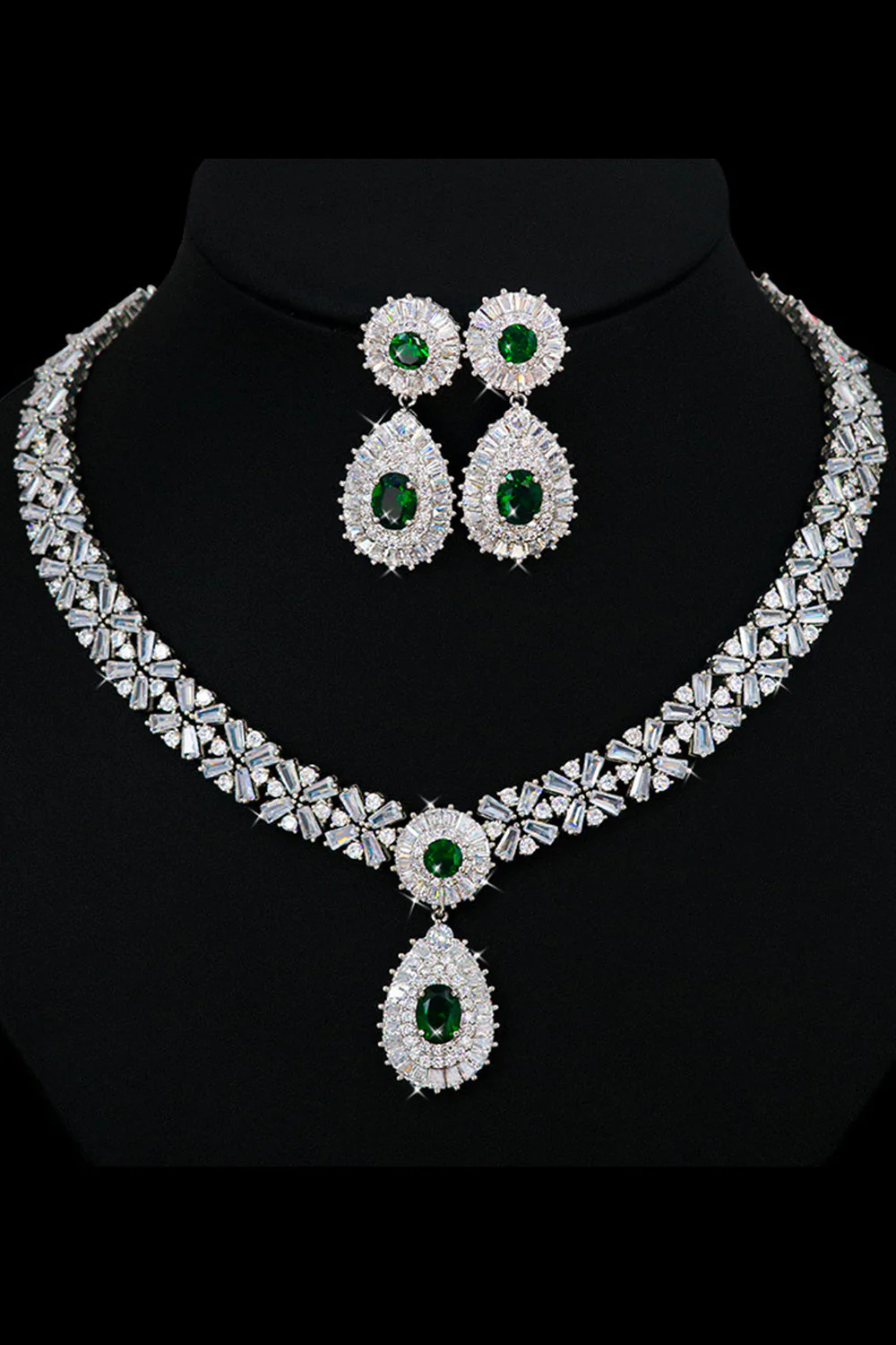 Royal Blue Crystal Necklace Earring Jewelry Set - Image 4