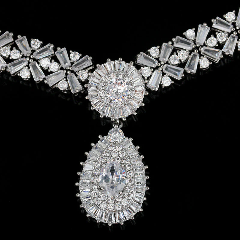 Royal Blue Crystal Necklace Earring Jewelry Set - Image 5