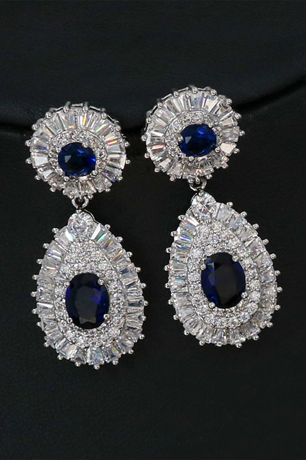Royal Blue Crystal Necklace Earring Jewelry Set - Image 6
