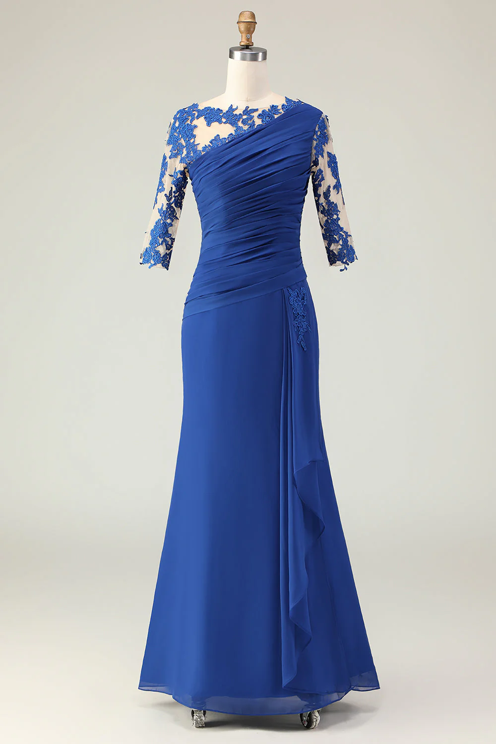 Royal Blue Mermaid Appliqued Ruched Choir Dress with Half Sleeves - Image 2