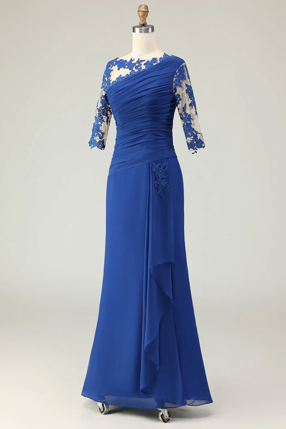 Royal Blue Mermaid Appliqued Ruched Choir Dress with Half Sleeves - Image 4