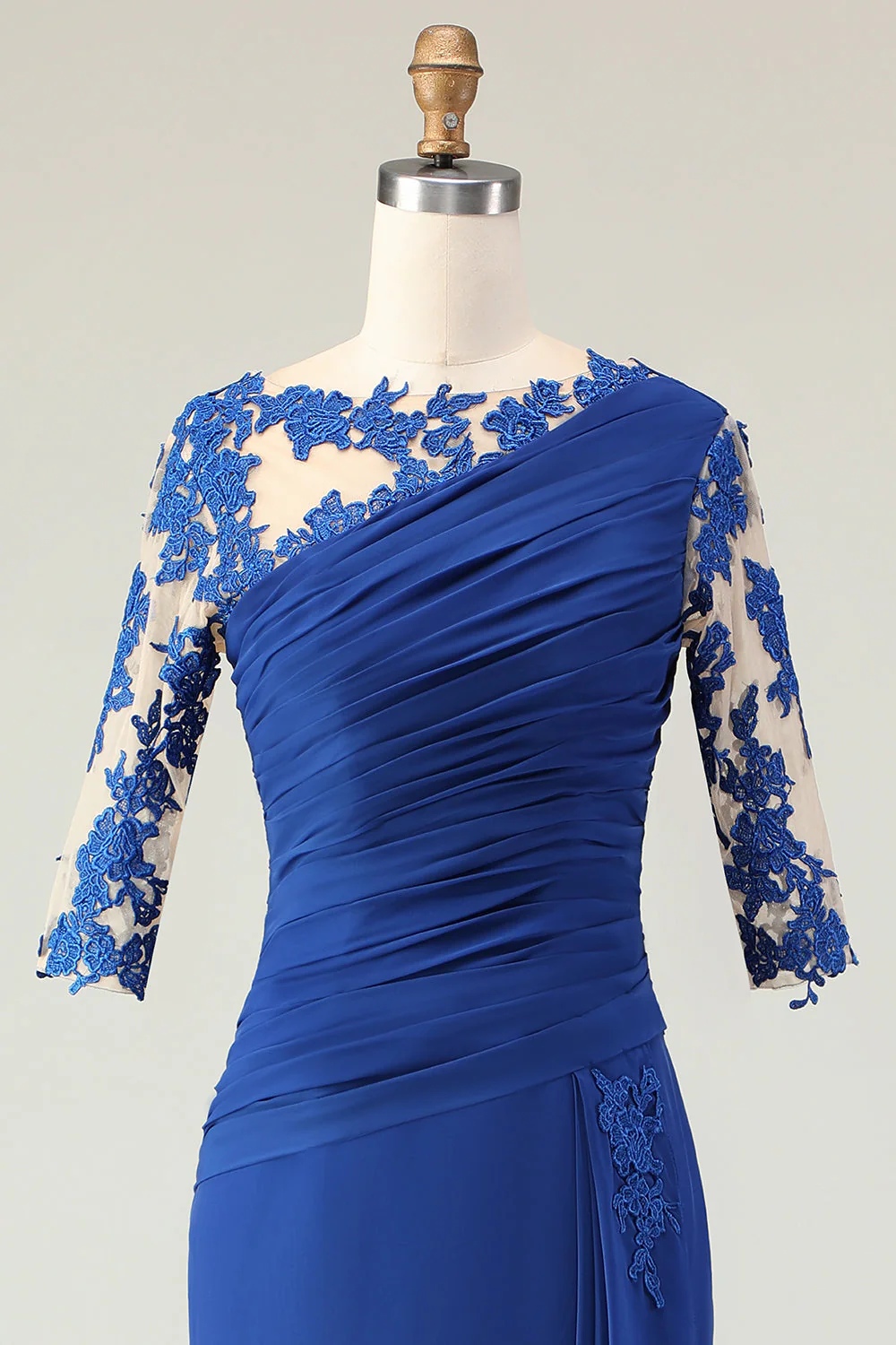 Royal Blue Mermaid Appliqued Ruched Choir Dress with Half Sleeves - Image 5