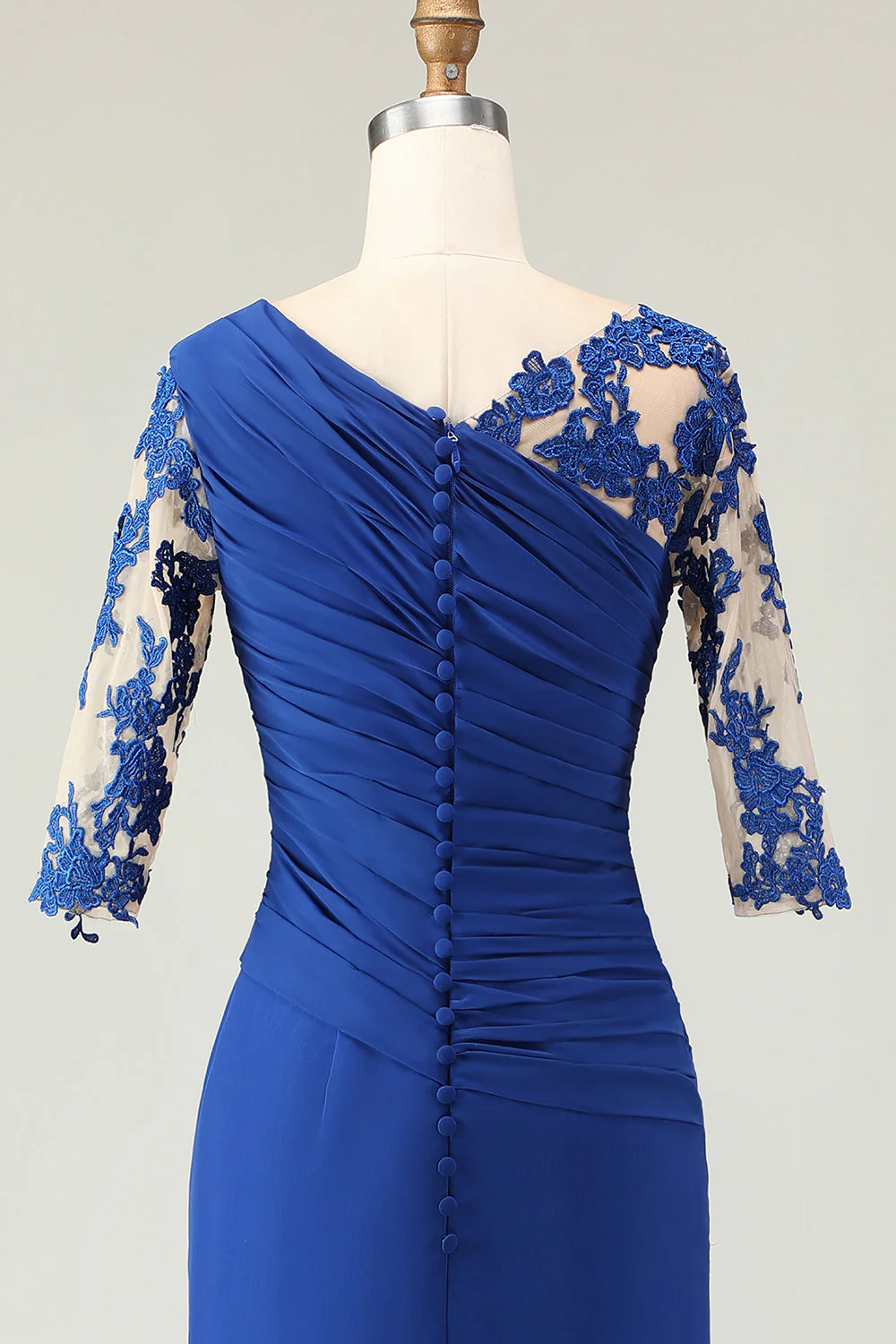 Royal Blue Mermaid Appliqued Ruched Choir Dress with Half Sleeves - Image 6