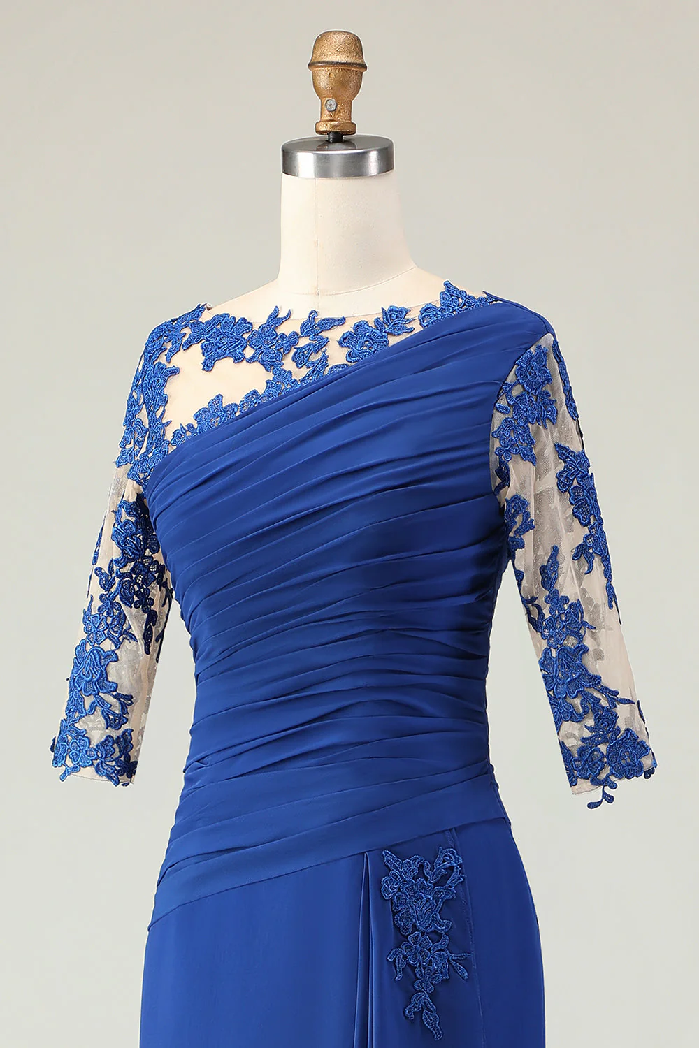 Royal Blue Mermaid Appliqued Ruched Choir Dress with Half Sleeves - Image 7