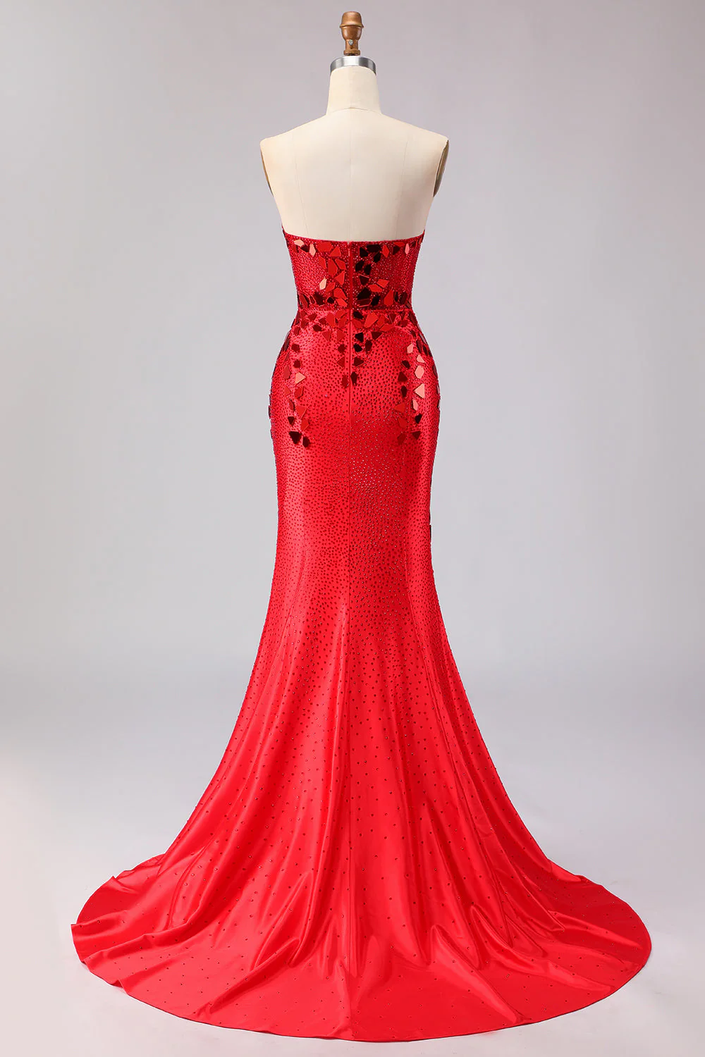 Royal Blue Mermaid Strapless Beaded Side Slit Long Prom Dress with Mirror - Image 8