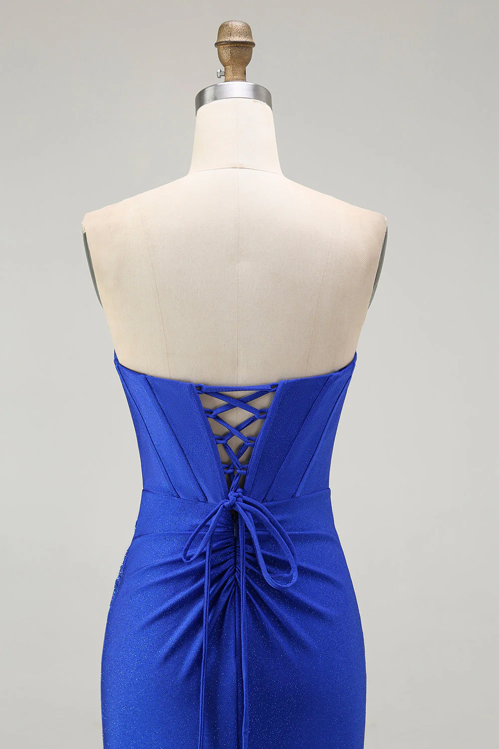 Royal Blue Mermaid Strapless Lace Up Back Beaded Long Prom Dress with Slit - Image 5