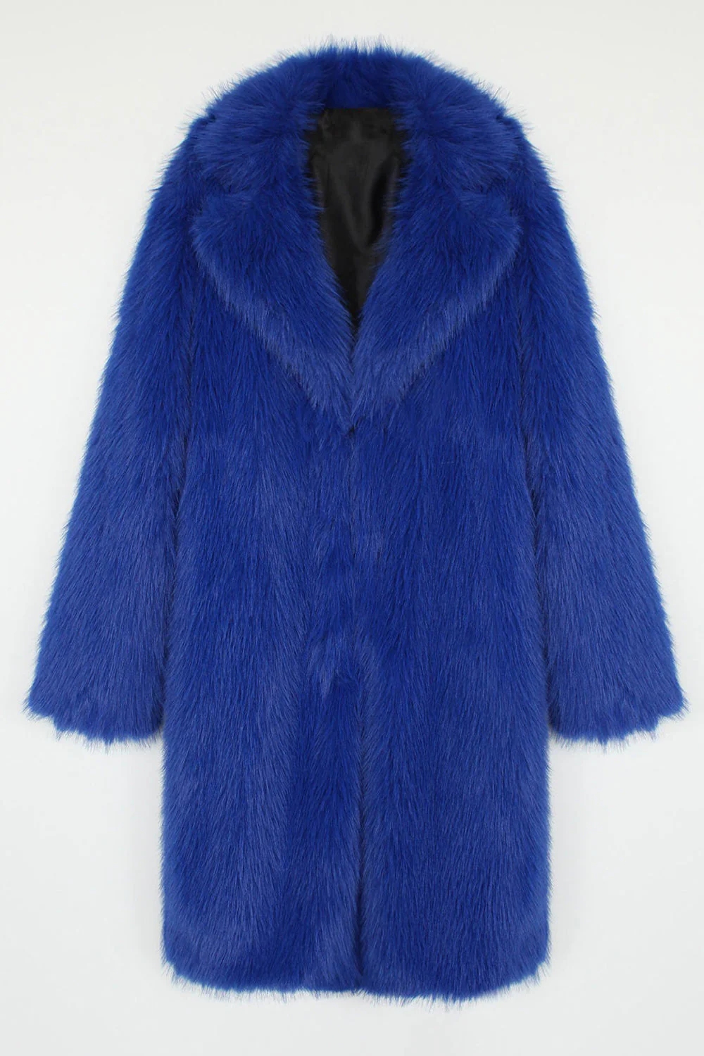 Royal Blue Notched lapel Solid Faux Fur Women Coat - Image 3