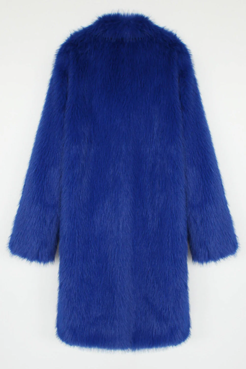 Royal Blue Notched lapel Solid Faux Fur Women Coat - Image 4
