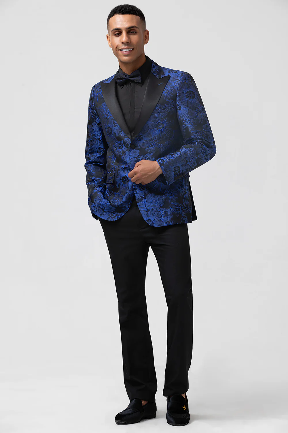 Royal Blue Peak Lapel Jacquard 2 Pieces Men's Suits - Image 3