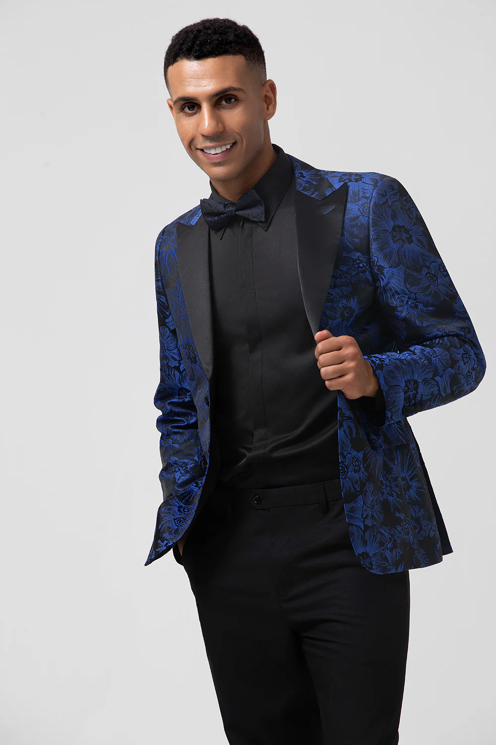 Royal Blue Peak Lapel Jacquard 2 Pieces Men's Suits - Image 4