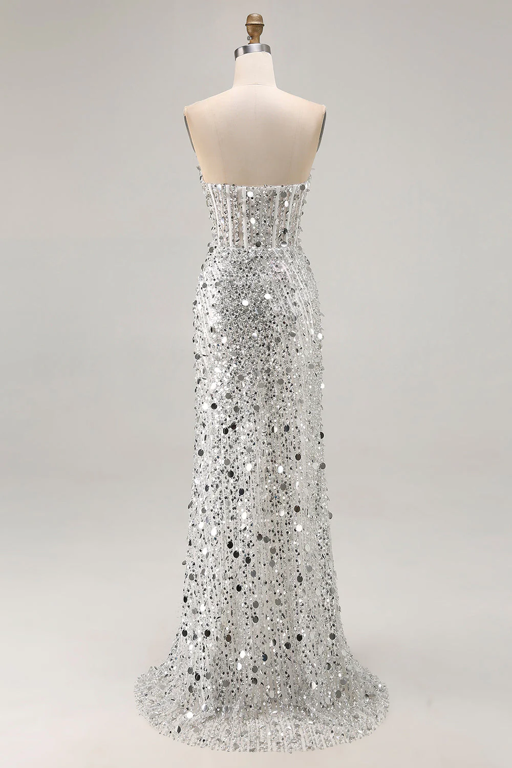 Royal Blue Sequin Strapless Mermaid Prom Dress with High Slit - Image 27