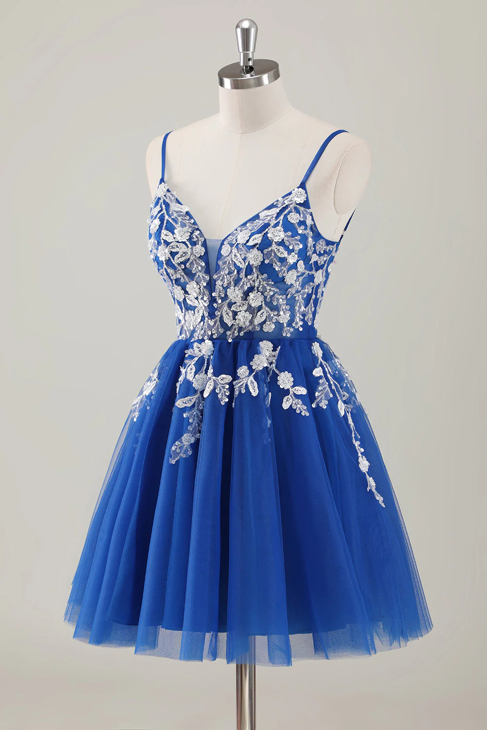 Royal Blue Spaghetti Straps Short Graduation Dress with Appliques - Image 3