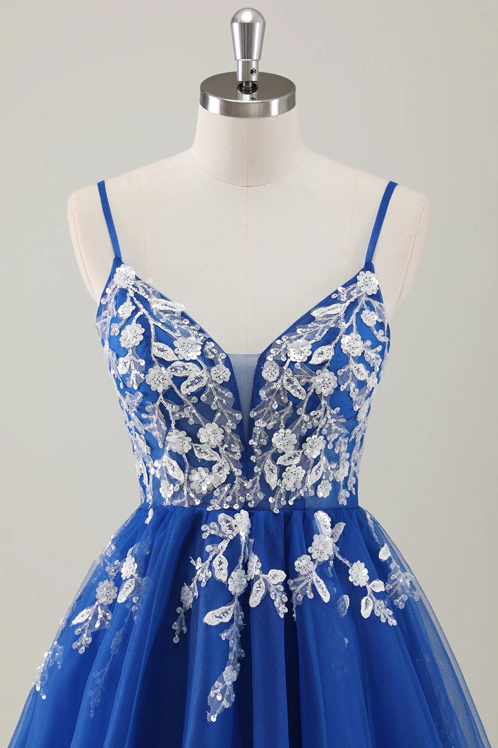 Royal Blue Spaghetti Straps Short Graduation Dress with Appliques - Image 4