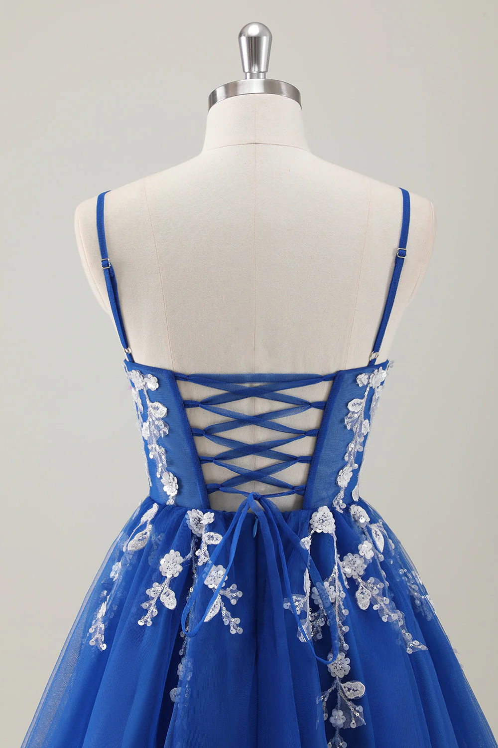 Royal Blue Spaghetti Straps Short Graduation Dress with Appliques - Image 5