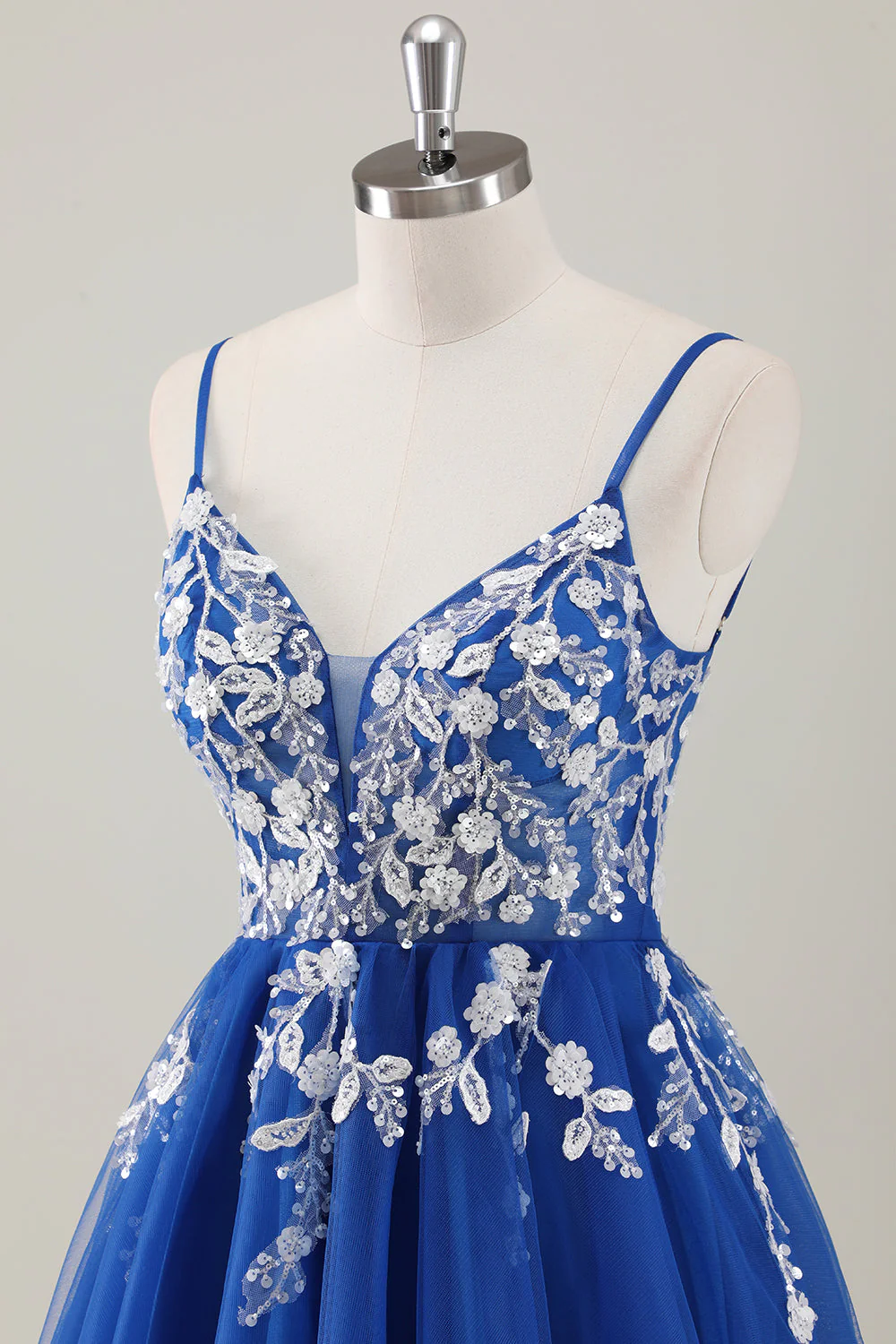 Royal Blue Spaghetti Straps Short Graduation Dress with Appliques - Image 6