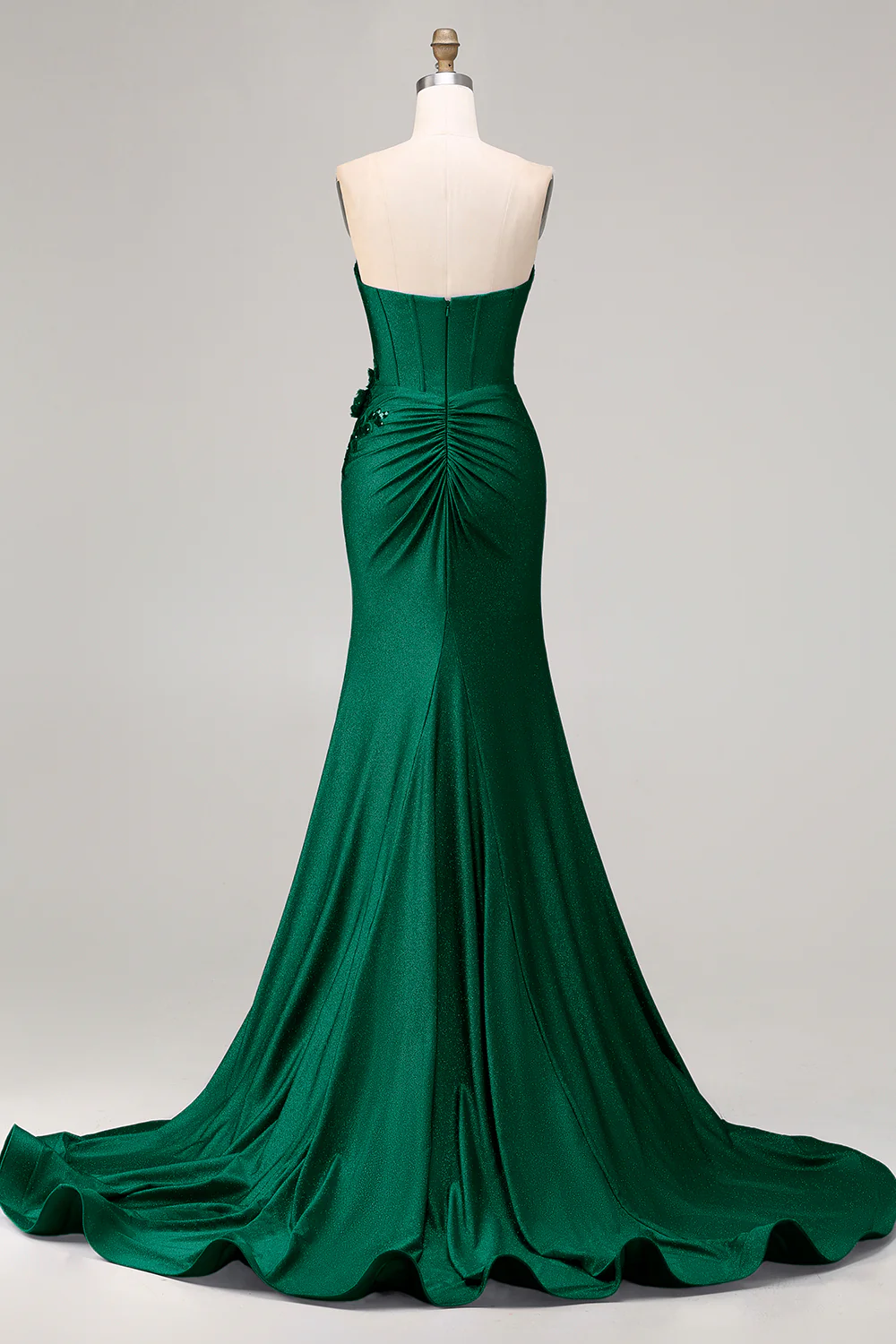 Royal Blue Strapless Mermaid 3D Flowers Beaded Long Prom Dress with Slit - Image 10