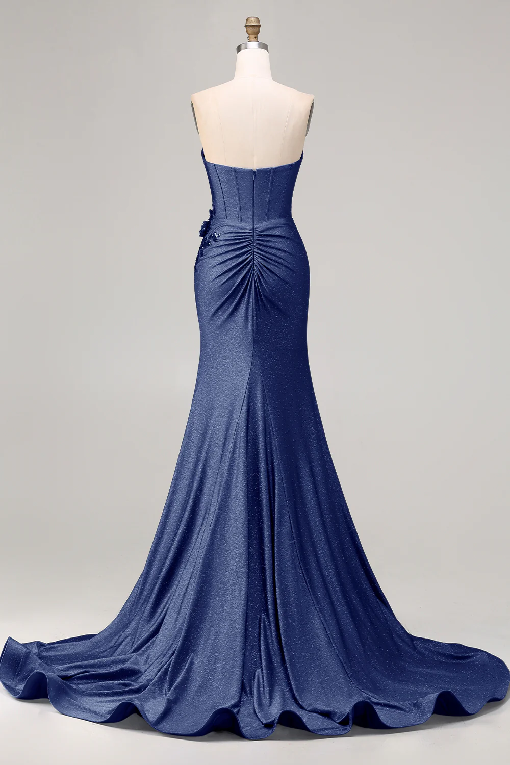 Royal Blue Strapless Mermaid 3D Flowers Beaded Long Prom Dress with Slit - Image 14