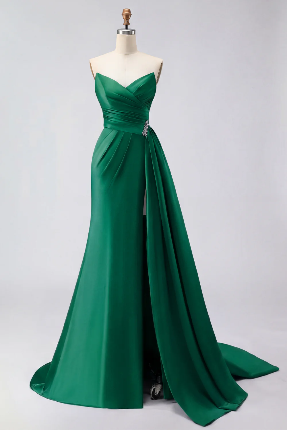 Royal Blue Strapless Mermaid Beaded Long Satin Prom Dress with Slit - Image 11