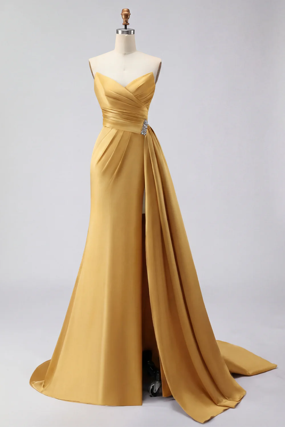 Royal Blue Strapless Mermaid Beaded Long Satin Prom Dress with Slit - Image 13