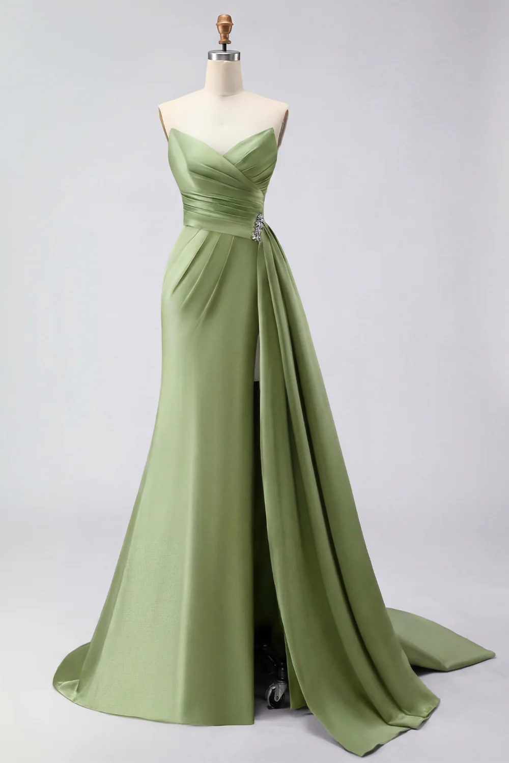 Royal Blue Strapless Mermaid Beaded Long Satin Prom Dress with Slit - Image 15