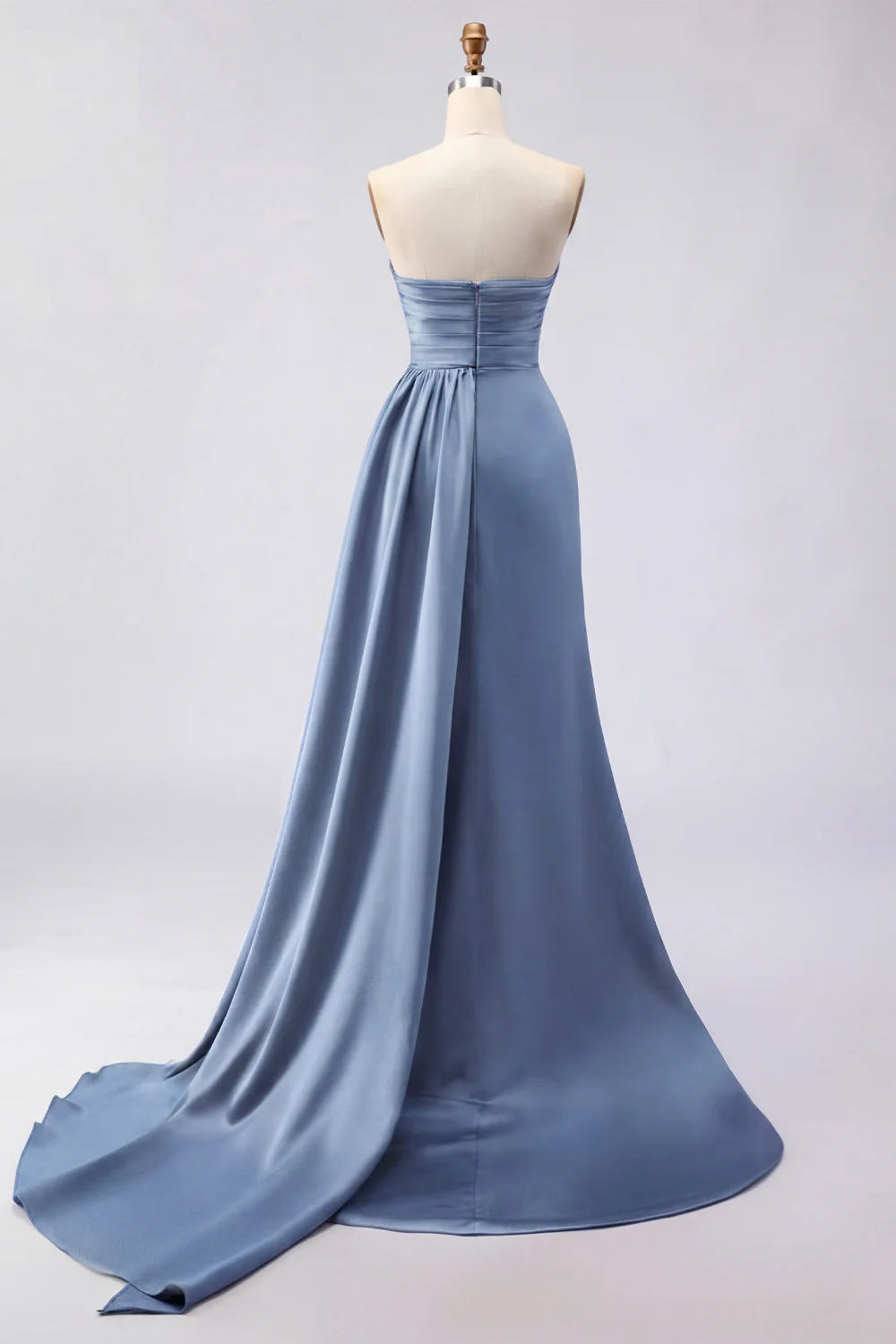 Royal Blue Strapless Mermaid Beaded Long Satin Prom Dress with Slit - Image 18