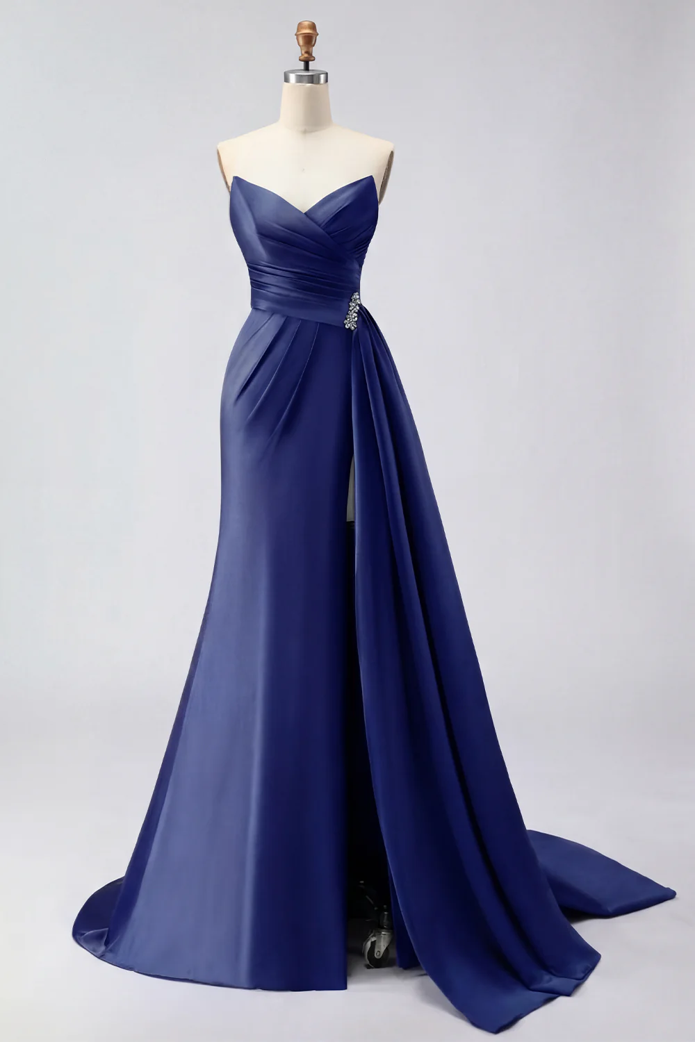 Royal Blue Strapless Mermaid Beaded Long Satin Prom Dress with Slit - Image 19