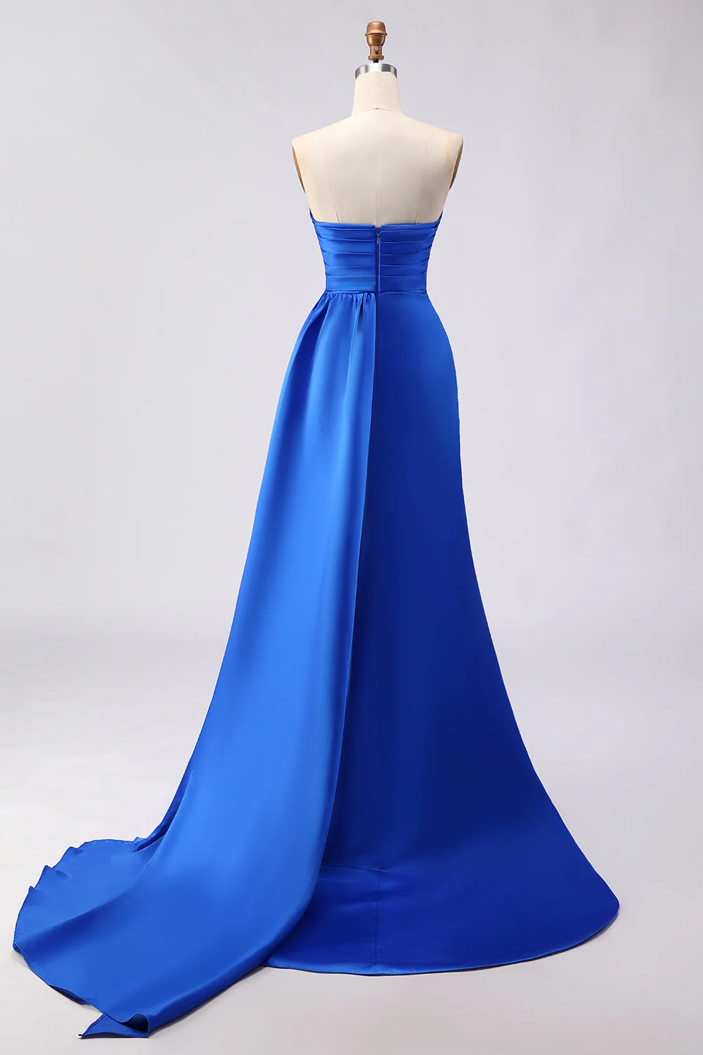 Royal Blue Strapless Mermaid Beaded Long Satin Prom Dress with Slit - Image 2