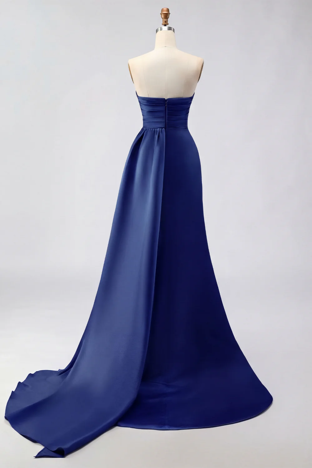Royal Blue Strapless Mermaid Beaded Long Satin Prom Dress with Slit - Image 20