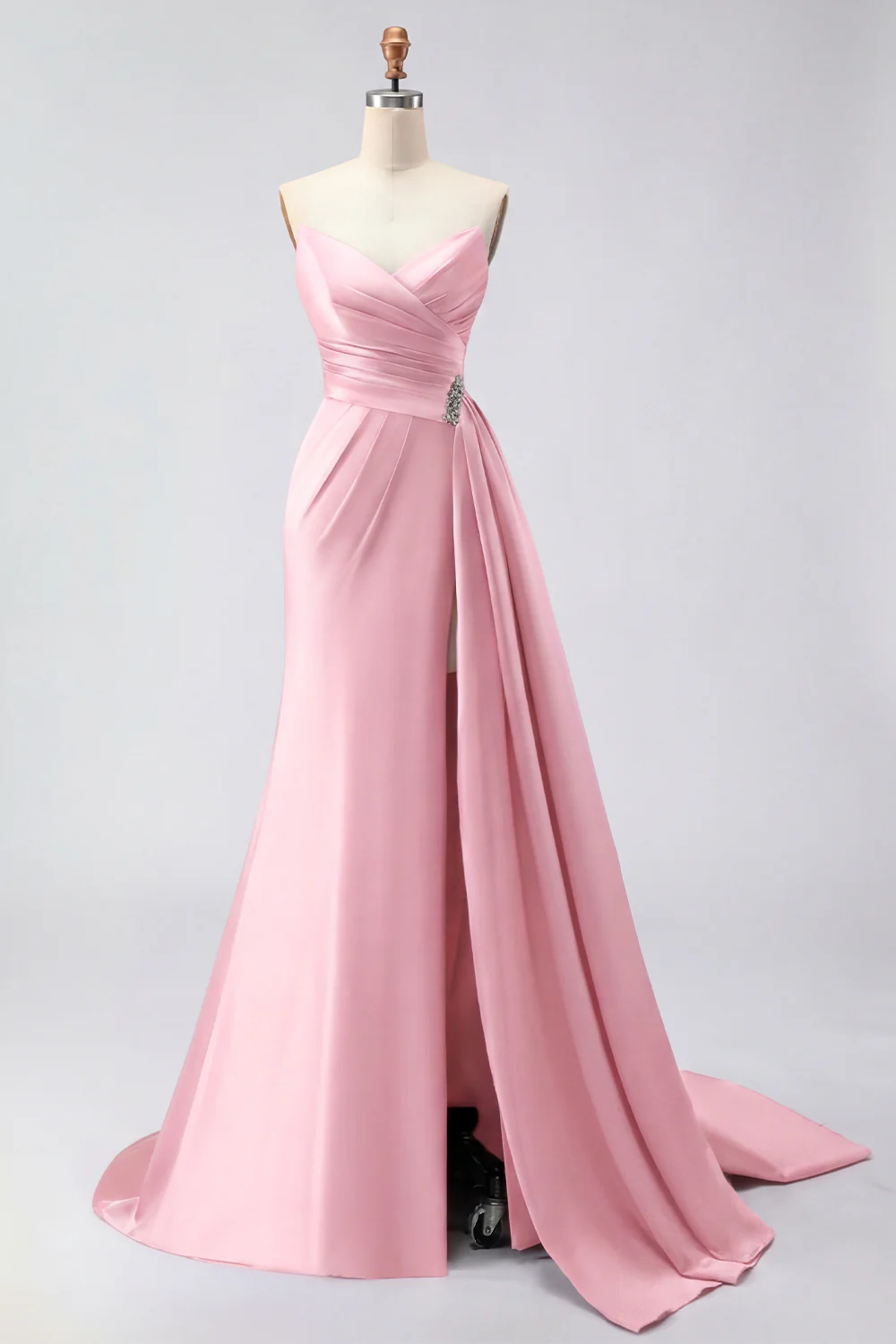 Royal Blue Strapless Mermaid Beaded Long Satin Prom Dress with Slit - Image 21
