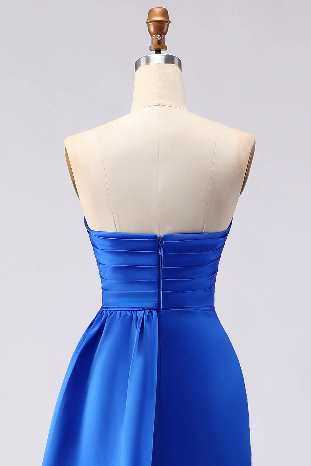 Royal Blue Strapless Mermaid Beaded Long Satin Prom Dress with Slit - Image 5