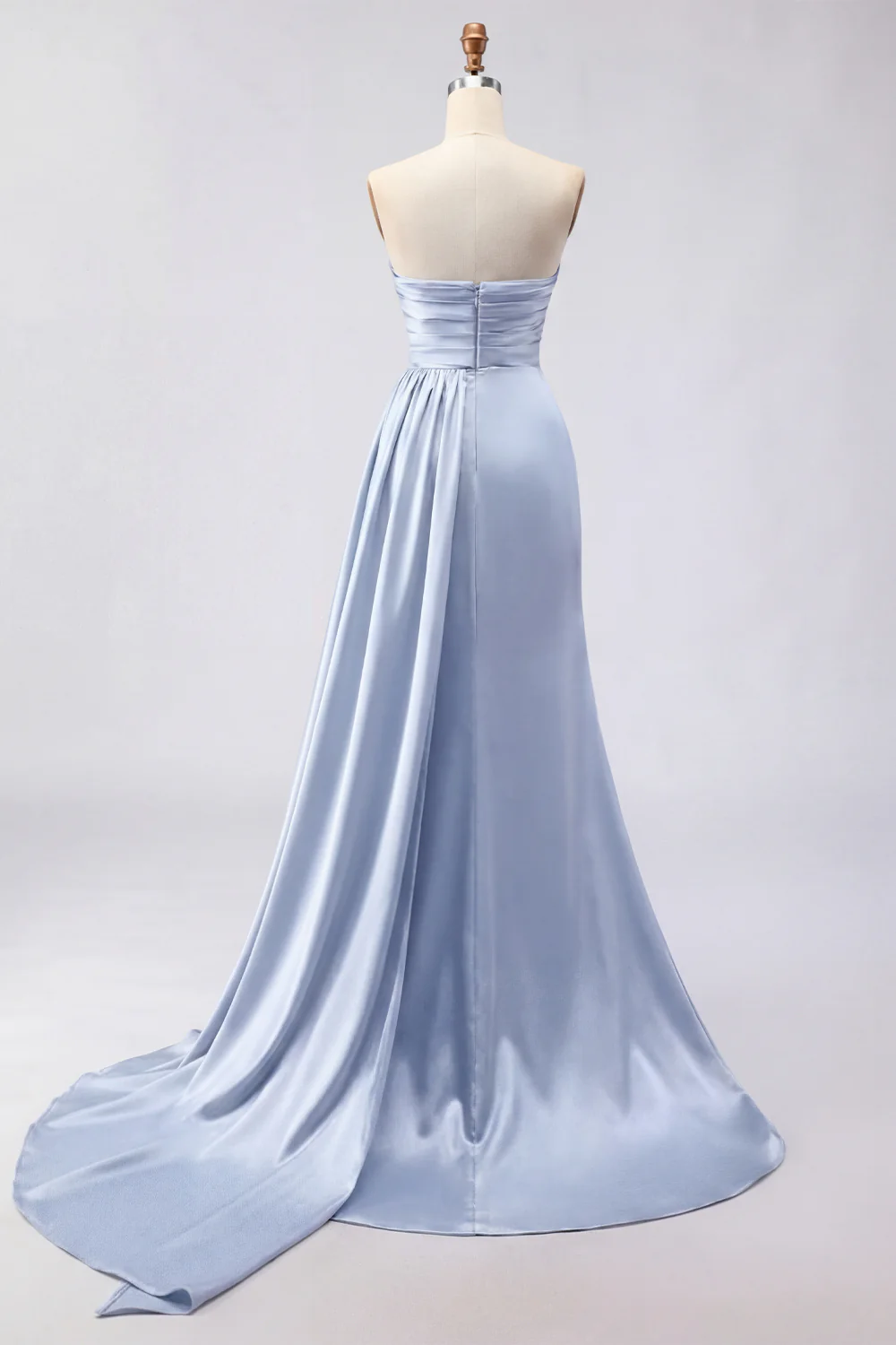 Royal Blue Strapless Mermaid Beaded Long Satin Prom Dress with Slit - Image 8