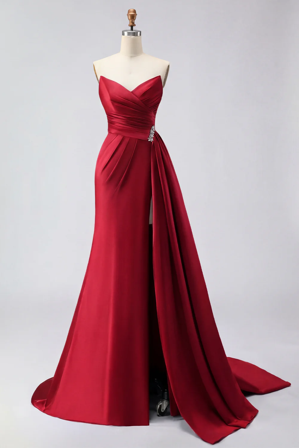 Royal Blue Strapless Mermaid Beaded Long Satin Prom Dress with Slit - Image 9