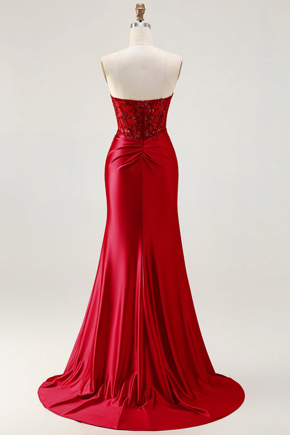 Royal Blue Strapless Mermaid Satin Corset Beaded Long Prom Dress with Slit - Image 10