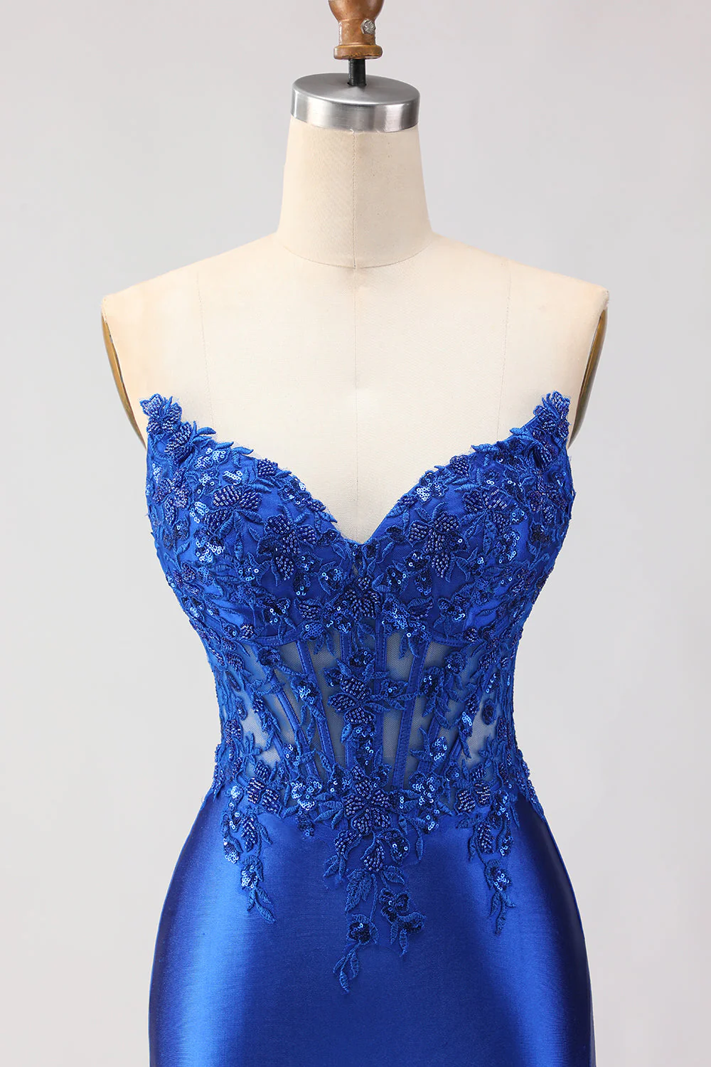 Red Mermaid Strapless Appliqued Corset Beaded Long Prom Dress with Slit - Image 10